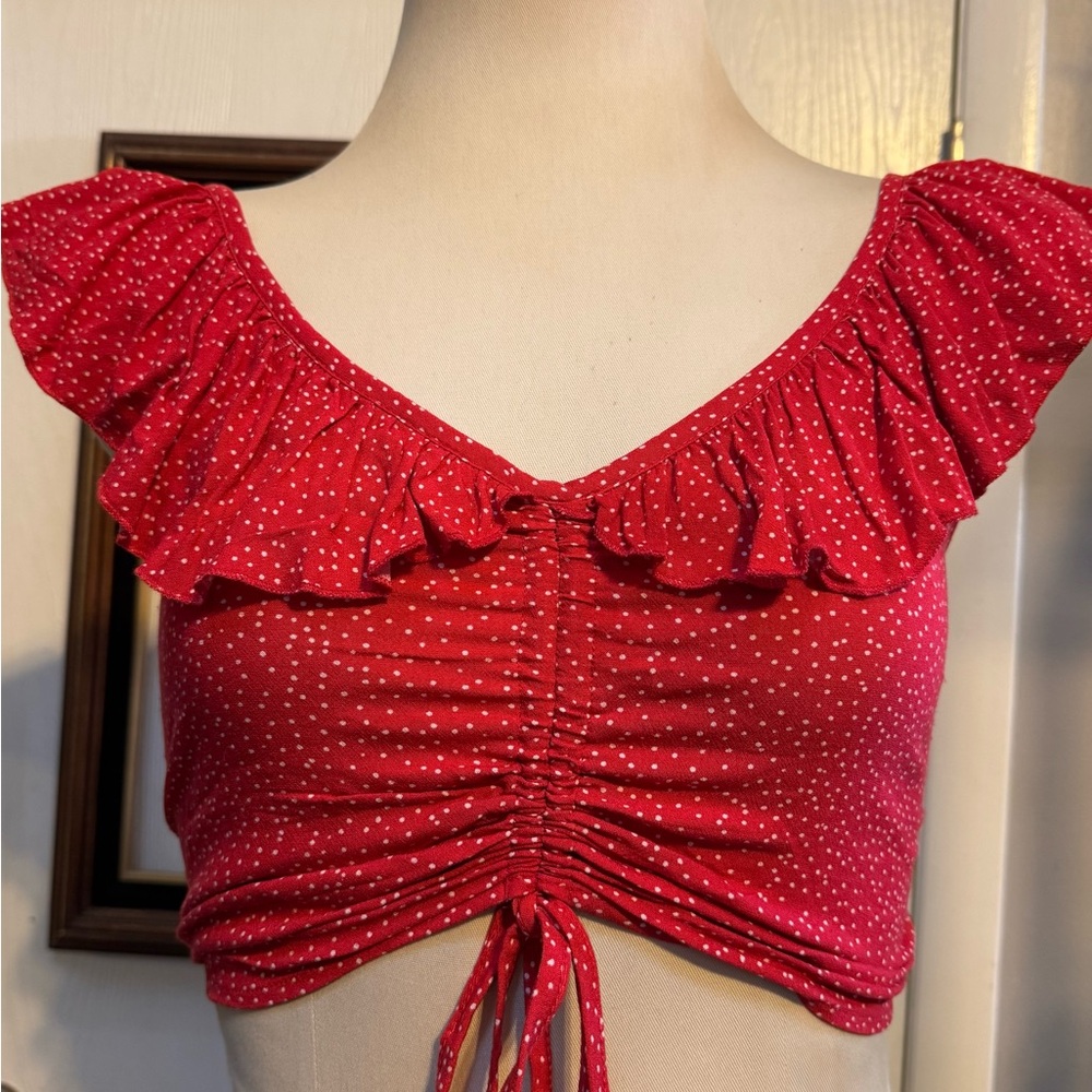 Red/White Polka Dot Ruffle Crop Top